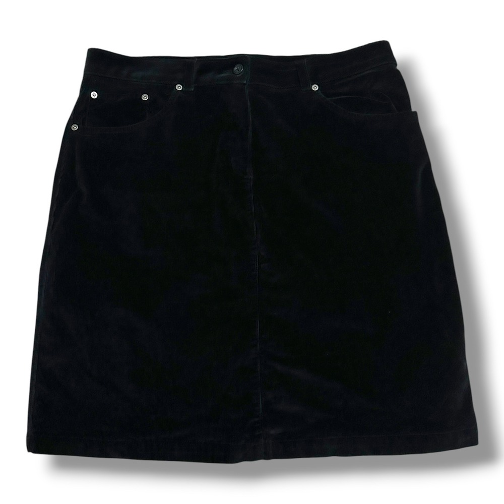Woolrich Black Corduroy Skirt Size 14 Front Back Pockets Casual Preppy Fall Chic